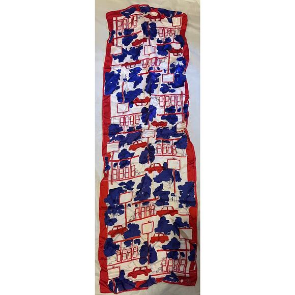 Vintage VERA Neumann Scarf ~ Ladybug Signed ~ Red & Blue ~ Cars ~ 14" x 43" - Picture 2 of 5